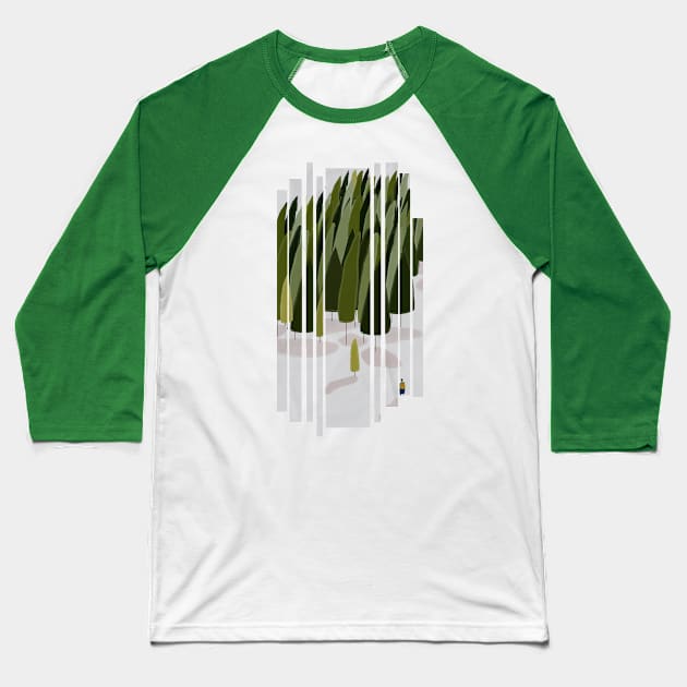 Boy standing in front of forrest Baseball T-Shirt by SaturnPrints